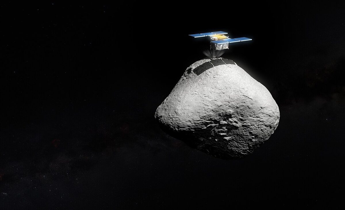 Artist’s impression of Hayabusa2 touching down on asteroid 1998 KY26 (artist’s impression) (noirlab2527b)